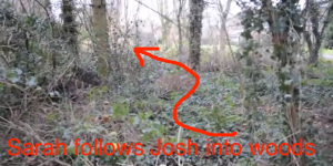 sarah follows josh intow woods